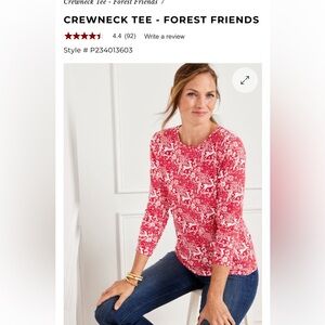 Talbots crew neck tee- forest friends. NWT. Bought on sale‎ for 39.99